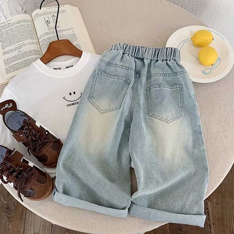 Spring and Autumn Childrens Pants Personalized Ripped Jeans Loose Straight Leg Pants for Boys and Girls 210T High QualityT251017