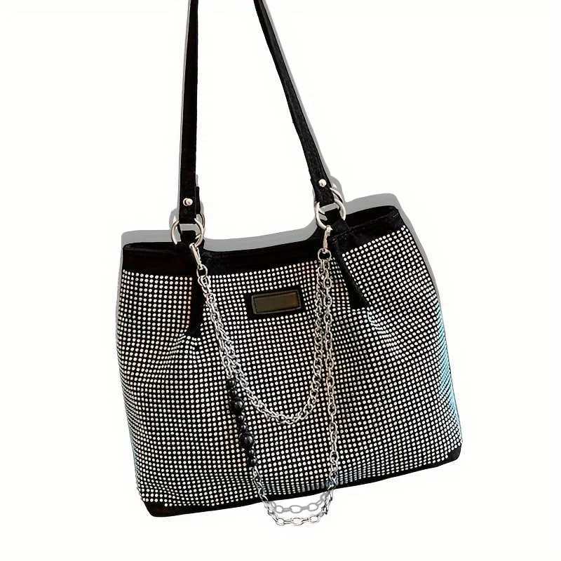 Shiny Rhinestone Shoulder Bag Trendy Chain Decor Tote Bag Glitter BlingBling Handbag For Women Z251017