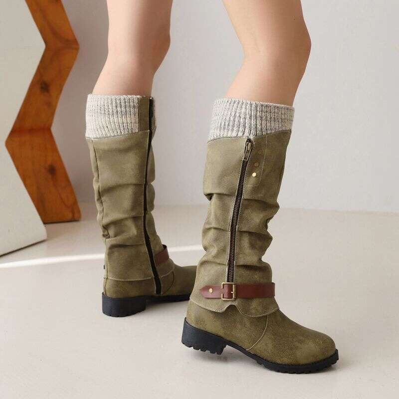 Women Waterproof Leather Western High Heel Pointed Toe Zipper Office Boots Footgear