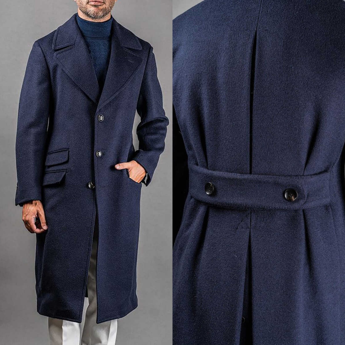 Customized Retro Men's Coat Wool Blend Single Breasted Long Coat With Belt Regular Fit Winter Groom Formal Wear
