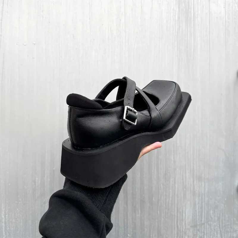 Sexy Square Toe Mary Jane Shoes Women Wedge Platform Shoes for Women Comfortable Leather PU Flats Cross Tie Buckle Casual Shoes Z251015