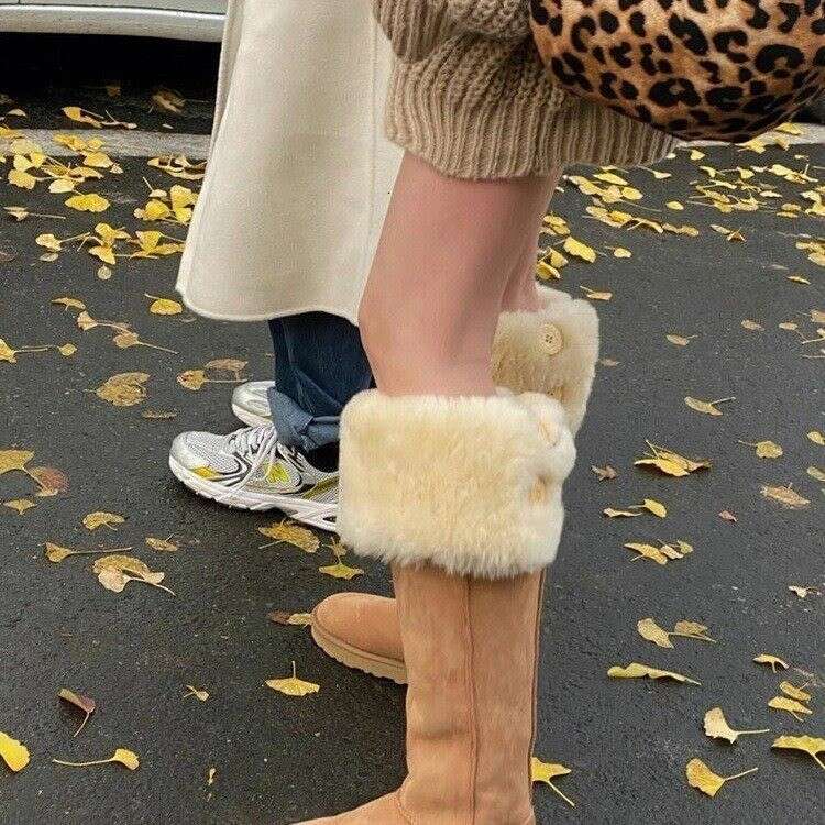 P92023 Autumn Winter New Korean Style Mid-Calf Warm Snow Boots With Veet And Thickened Buttons, Versatile Plush Women's