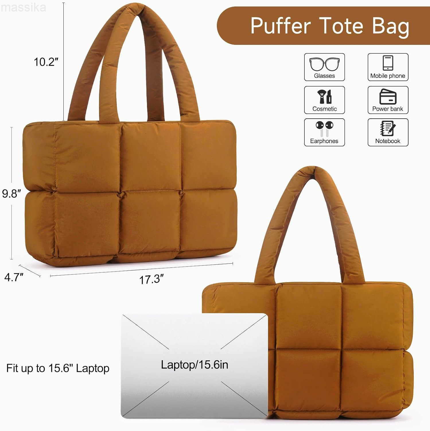 Travel Puffer Tote Bag for Women Large Quilted Shoulder Bag Handbag Puffy Weekender Overnight Bag for Shop Work Gym M251017