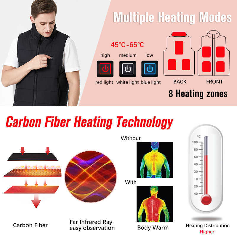 Carbon Fiber 5v Heating Vest for Men and Women Smart Thermal Electric Vest Rechargeable Heating Vest H251017