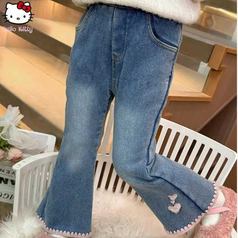 Girls Warm Jeans Cartoon Autumn Winter Korean Version Kawaii Flared Pants New Fashion New Childrens Anime Thickened One PantsT251017