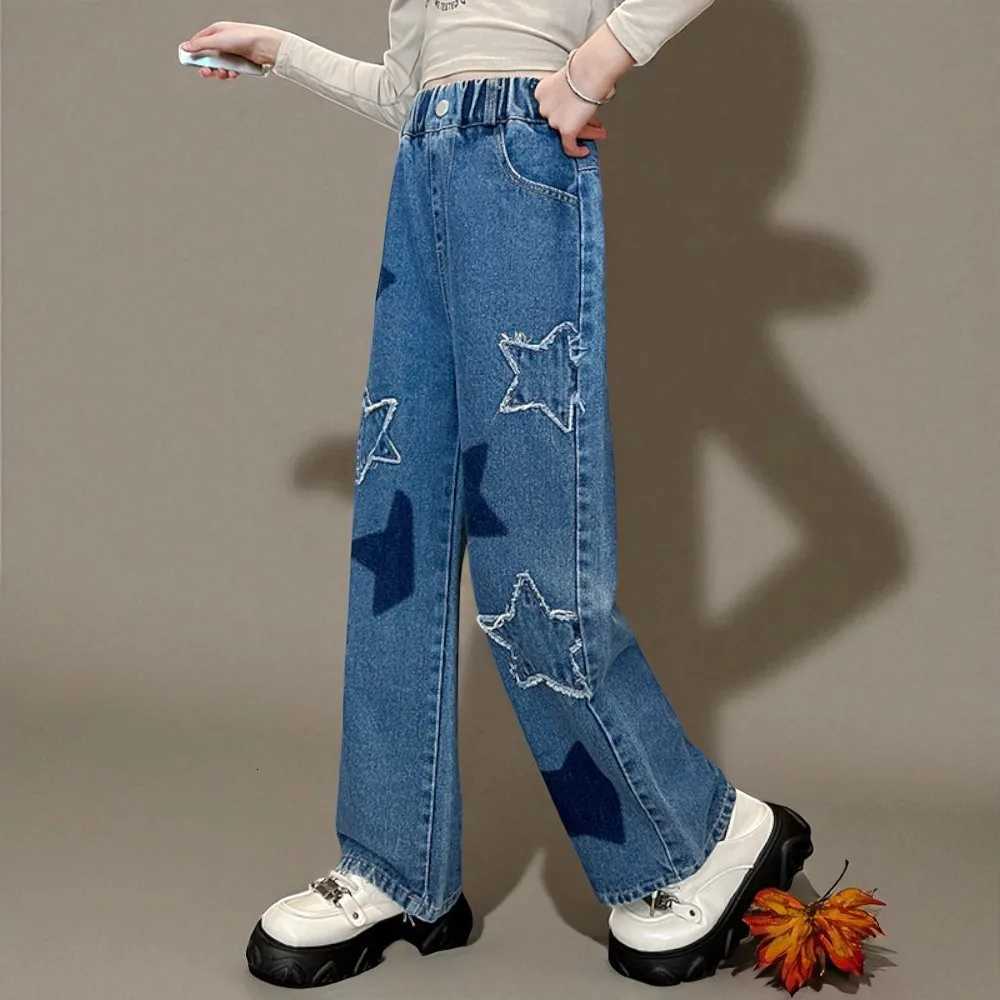 Young Girls Jeans Casual Loose Kids Pants Children Wide Leg Pants Teen School Kids Trousers Autumn Spring 5 7 8 9 10 12 13 YearsT251017