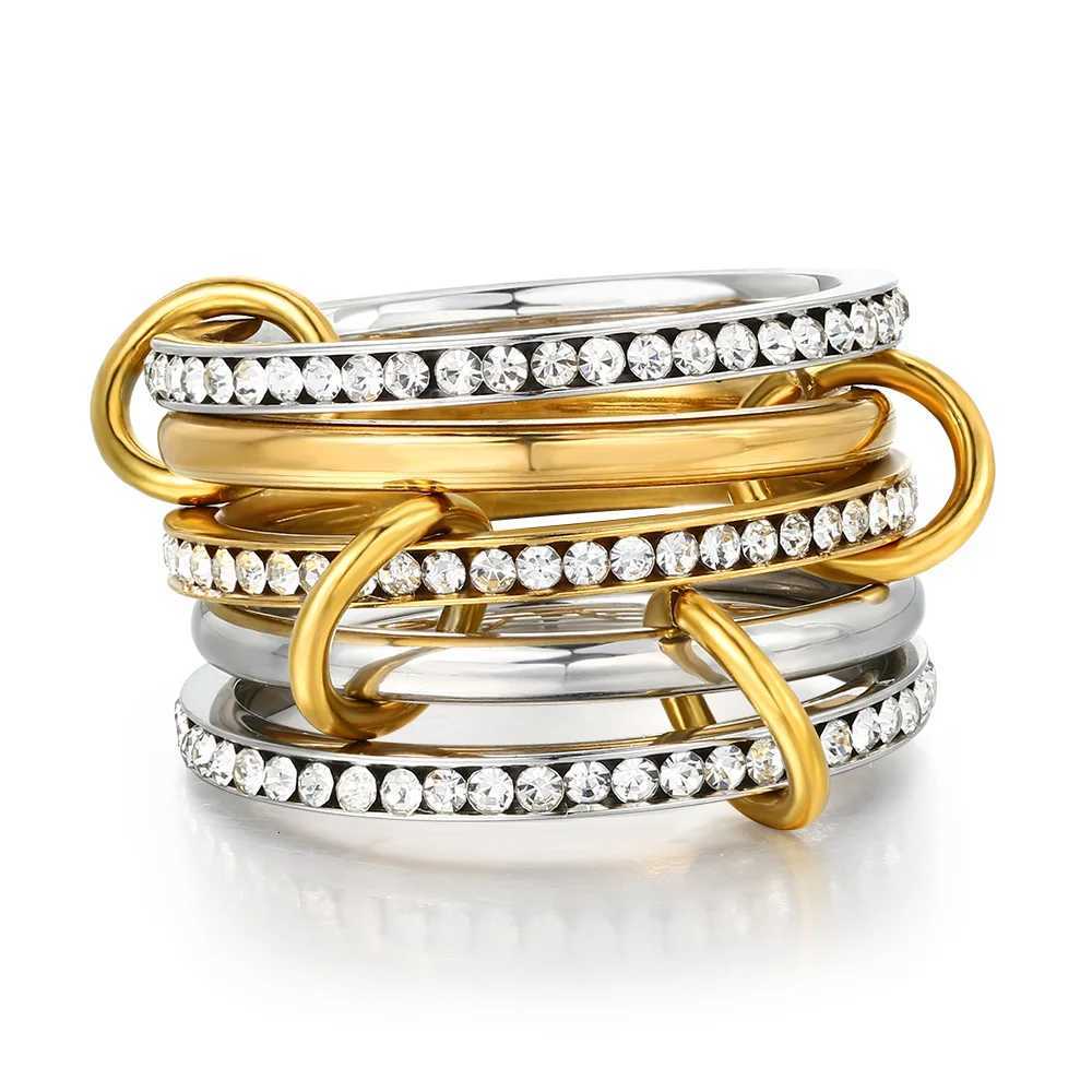 5PCSset Stackable Ring For Women Stainless Steel Double Color Cubic Zircon Spinelli Kilcollin Ring Fashion Jewerly Dropshipping Z251017