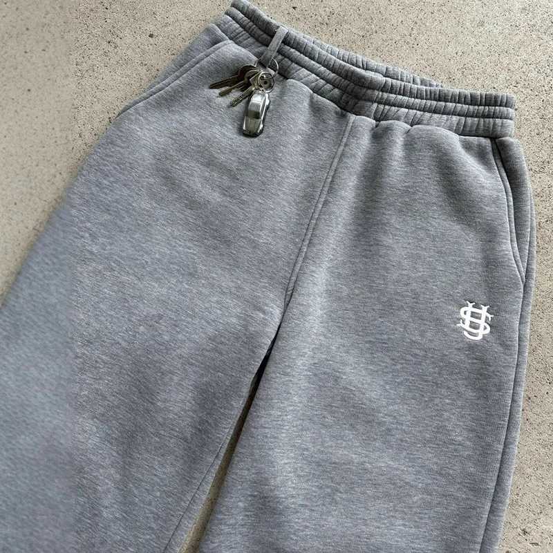 Black Gray Elastic Rope Zipper Hoodie Sweatpants Solid Color Mens Embroidered High Street Hiphop Rap Street PantsXJ251017