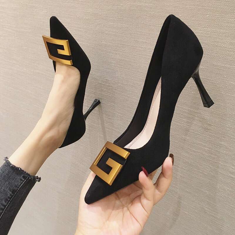 Spring And Summer New Fine-Heeled Professional Etiquette High Heels Pointed Toe Black Work Fashionable Sexy Shoes