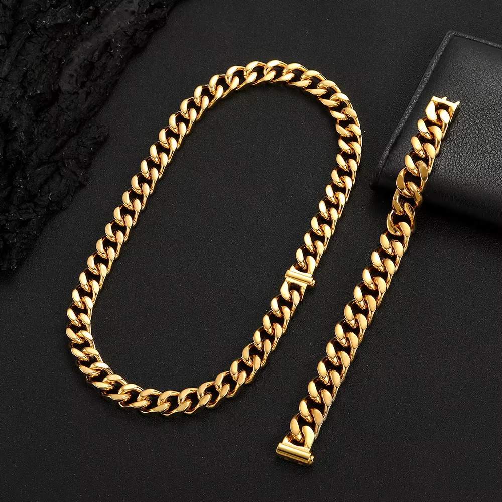 Hip Hop Sterling Silver Miami Cuban Lidynamic Chain Necklace Gold Plated Mens Jewelry for Wedding Engagement or Gift