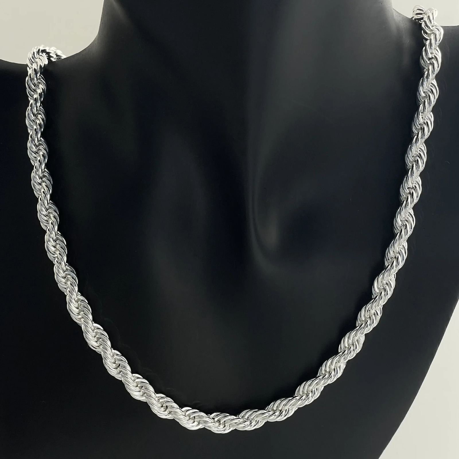 Anrara 925 sterling silver necklace 8MM twisted rope fashion mens necklace 251017