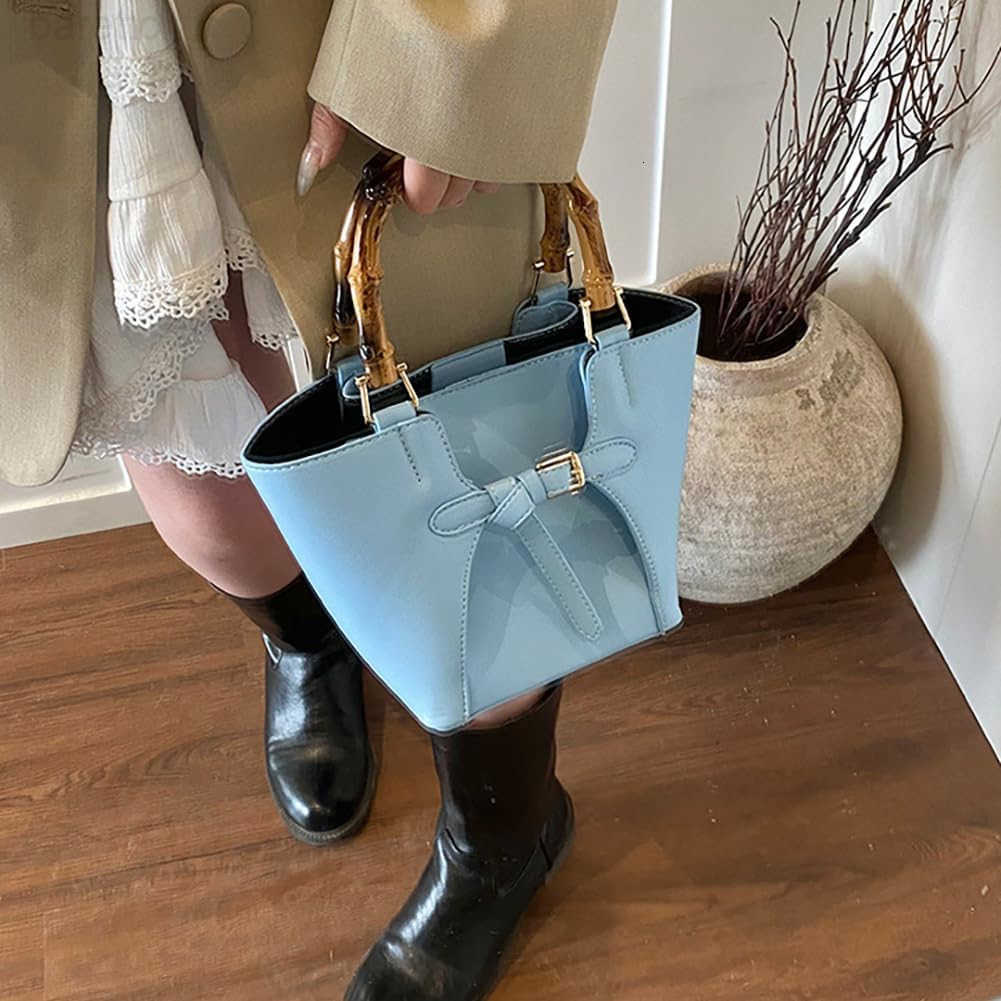 Womens Bucket Bag Trendy Crossbody Bags For Women Vegan Leather Bamboo Handle Shoulder Handbags Spring Summer Travel Purse Z251017