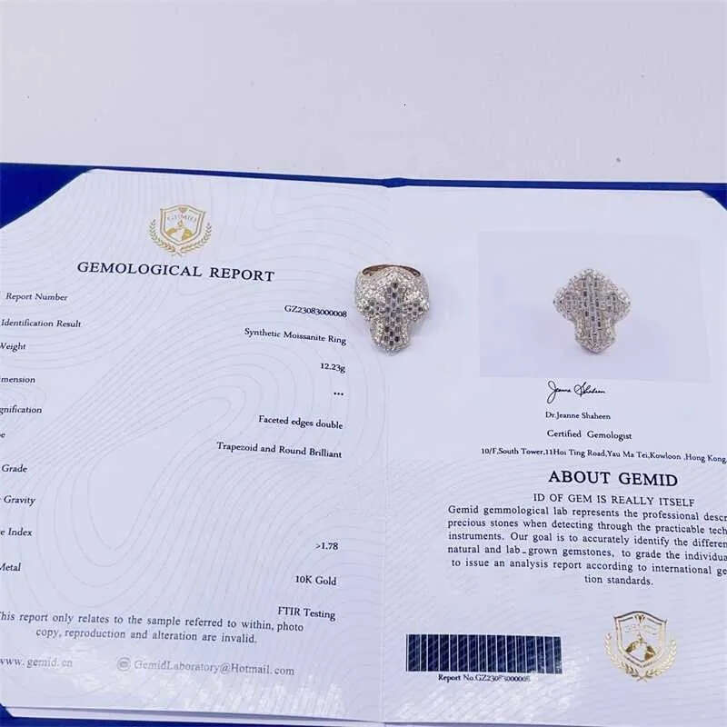 Pass Dia Tester Men Hip Hop Iced Out Baguette Cut Moissanite 10k gold ring