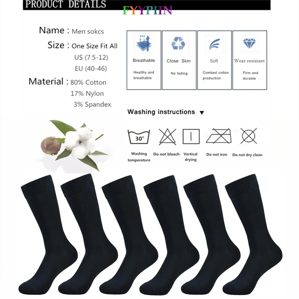 6 pairs Mens socks Black Cotton Dress Socks High quality Long Autumn and winter Sweat Resistant Antiodor Calf Socks 251017