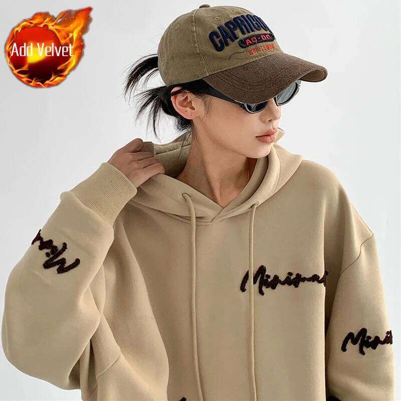 Zekye Hooded Tops Embroidered Vintage Korean Clothing Y2k Coat Grey Woman Sweatshirts Hoodies hoodies women