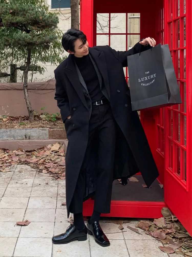 Mens Winter Thiened Woolen Coat Long OverKnee Loose Korean Sle HighEnd Feeling Mens Windbreaker Outerwear J251017