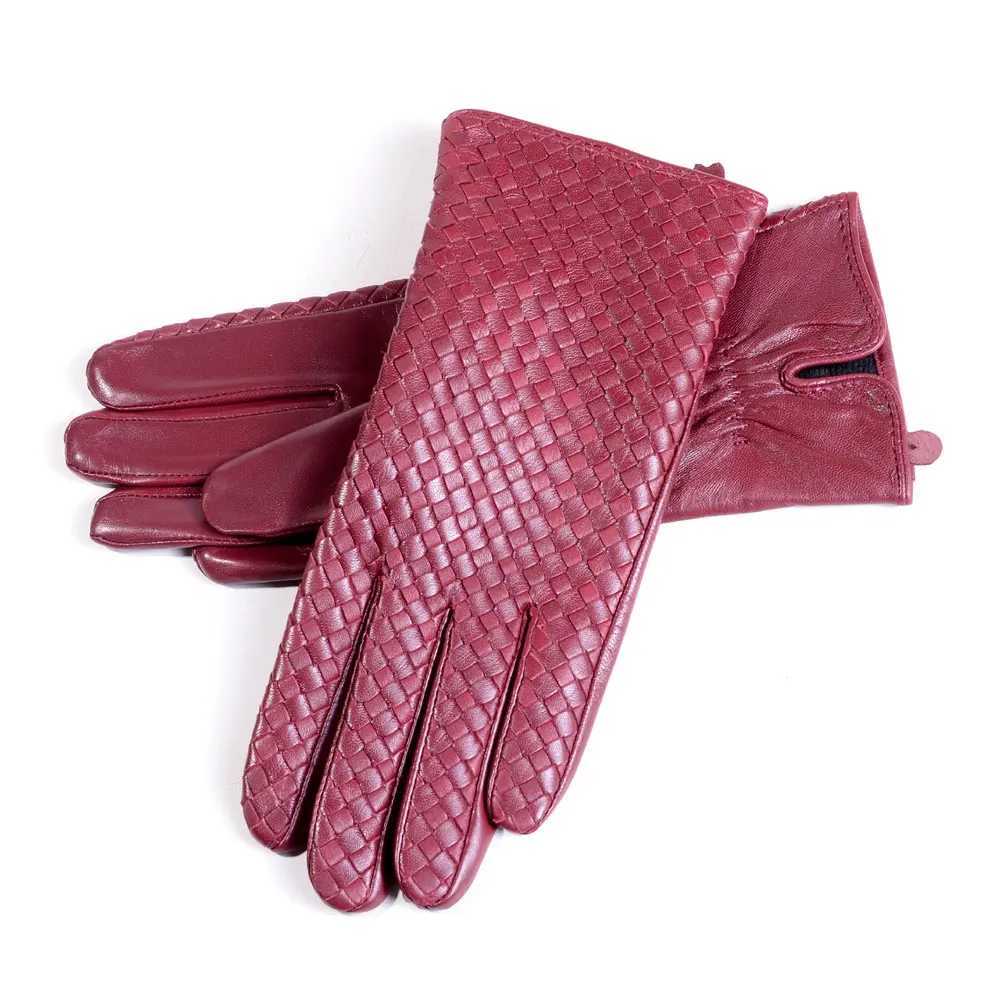 Womens 100 Real Leather Winter Warm Elegant Woven Design Lambskin Goatskin Classical Driving Riding Touch Screen Short Gloves Z20251017