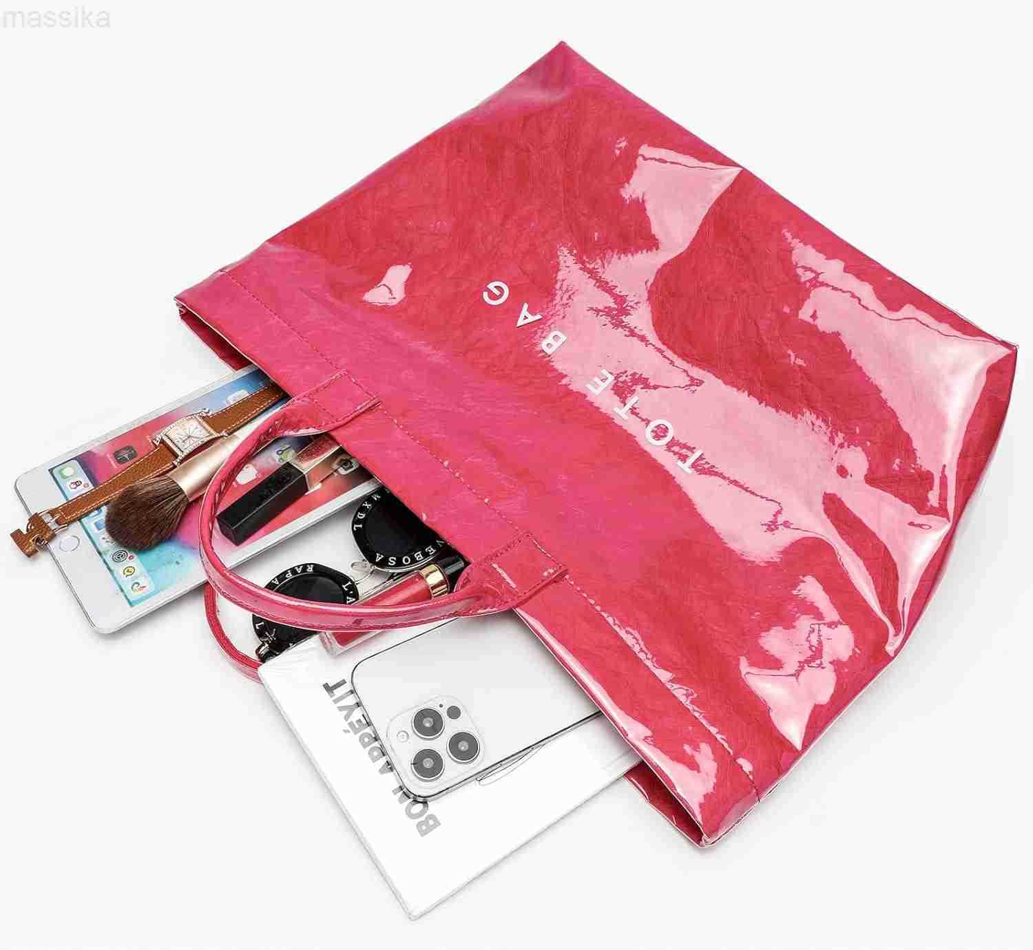 PVC Clear Tote Bag for Women Large Plastic Tote Beach Bag Kraft Paper Hobo Handbag Purse with Top Handle M251017