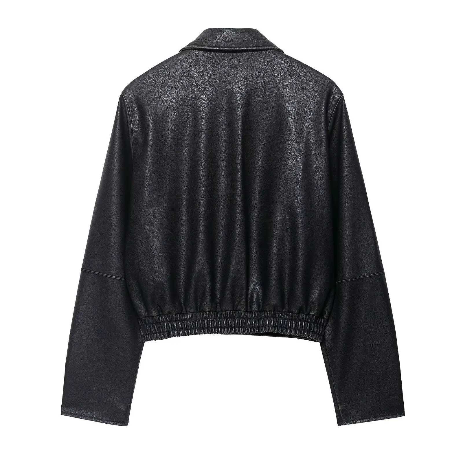 Leather Jackets Womens Black Faux Coat Outwear Solid Long Sleeve Tops 2025 Cropped Tops With Zipper Pu Jackets Woman Coat TopsT251017