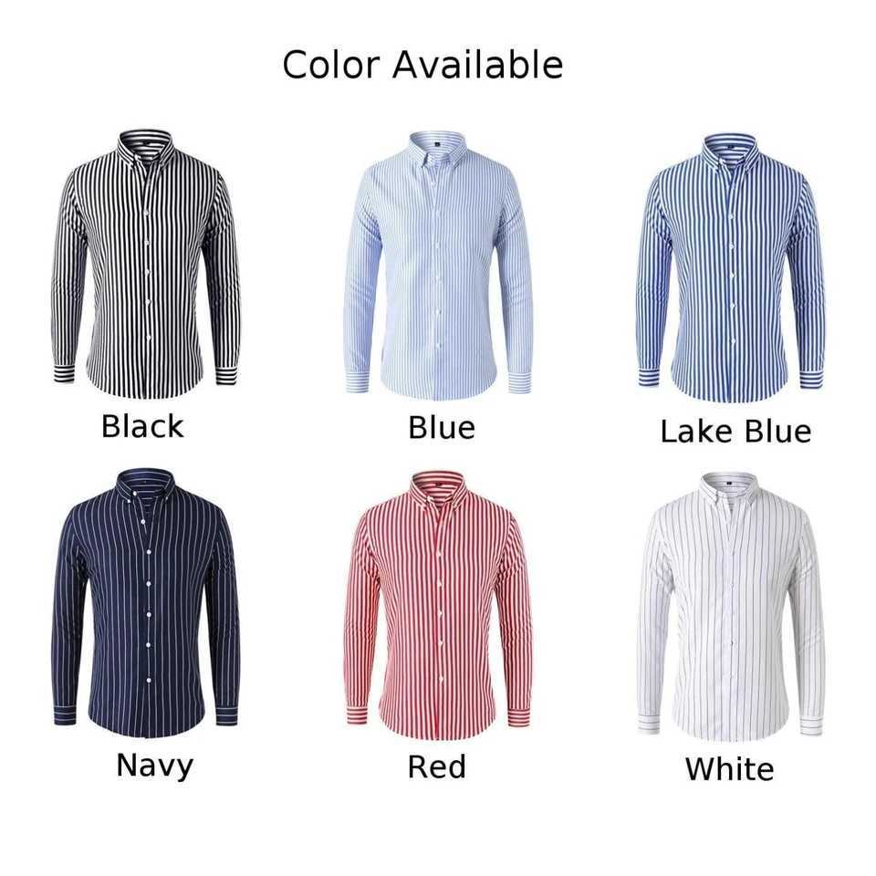 Fashion Mens Shirts And Blouses Striped Long Sleeve Single Breasted Slim Tops Lapel Party Social Shirt Clothing For Men J251017