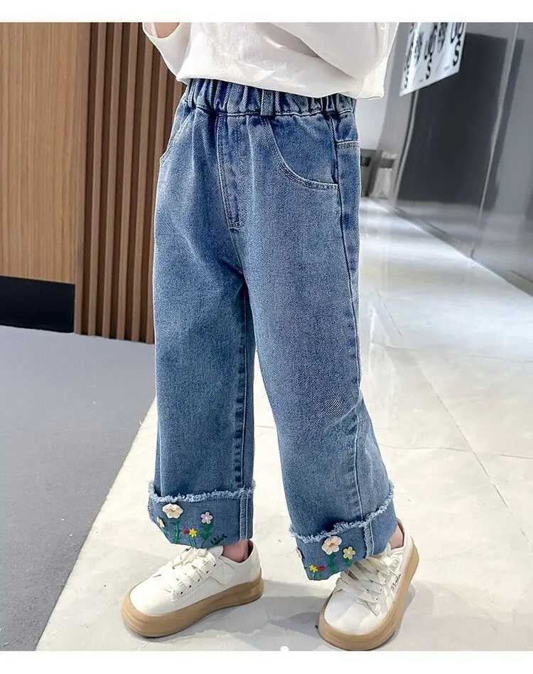 2025 Baby Girls Flowers Embroidery Jeans Denim Pants Spring Autumn Kids Long Pant Trousers Children Birthday Princess ClothesT251017