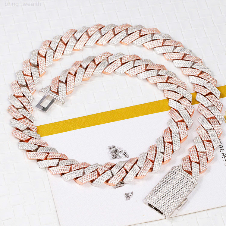 20 mm Wide 4 Rows 2tones Hip Hop Chain Moissanite Cuban Chain 925 Sterling Silver Gold Plate Fine Jewelry Necklaces Bracelets