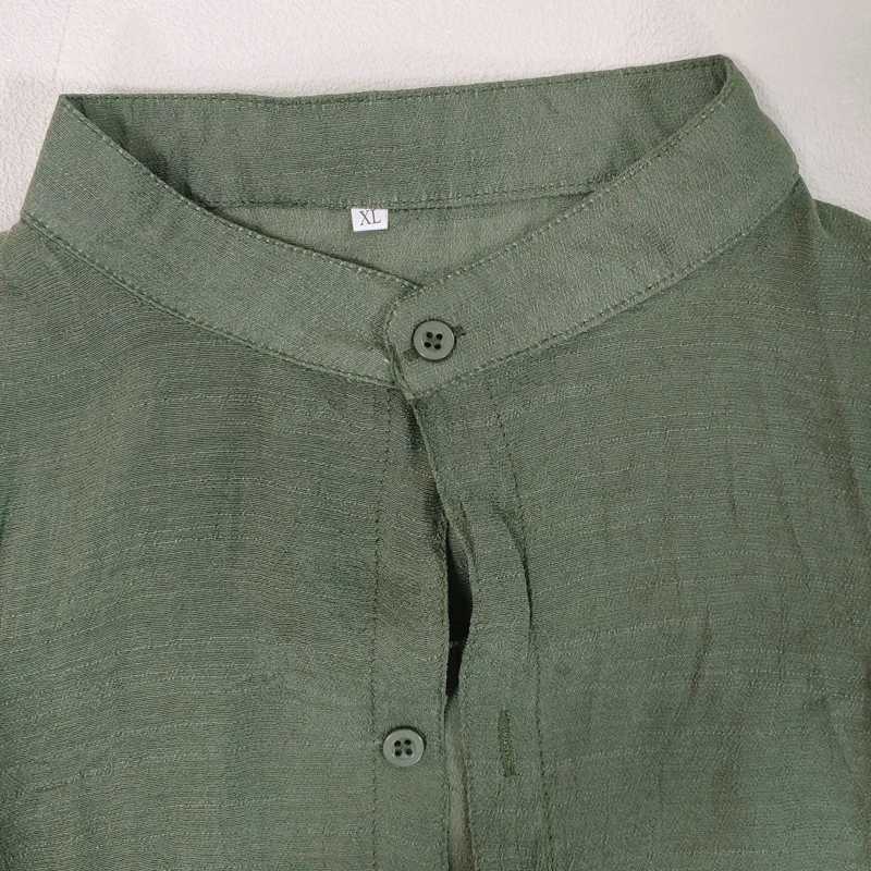 Male Casual Cotton Linen Shirts Long Sleeve Stand Collar Shirts Man Solid Social Shirt Blouses Formal Soccer Top Men Clothing J251017