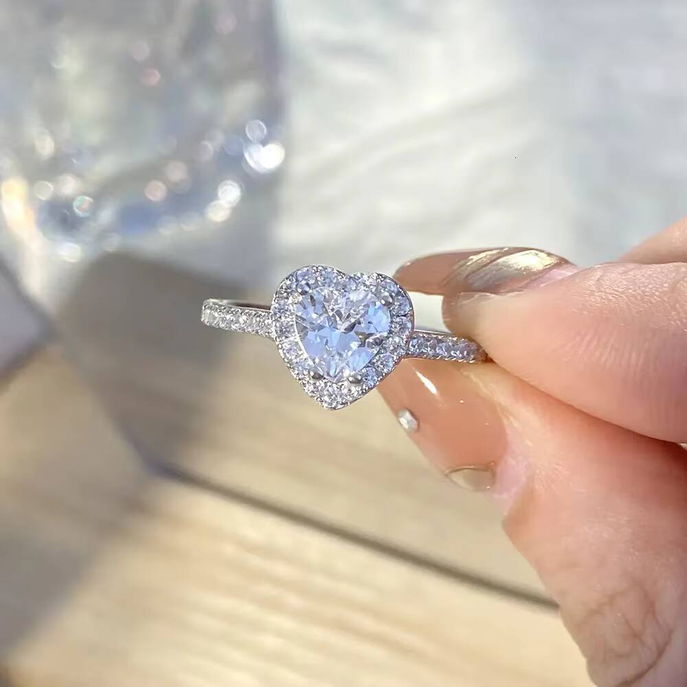 Speedin New Arrival Customize Real 925 Sterling Silver Ring 5A Zircon Big Gemstone Diamond Heart Shape Wedding Ring
