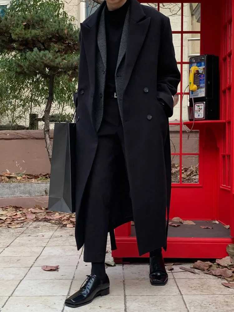 Mens Winter Thiened Woolen Coat Long OverKnee Loose Korean Sle HighEnd Feeling Mens Windbreaker Outerwear J251017