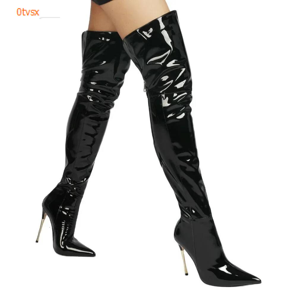 Lacquer leather fashion trend style autumn and winter new item large European and American sexy thigh high heels women's boots designer boots