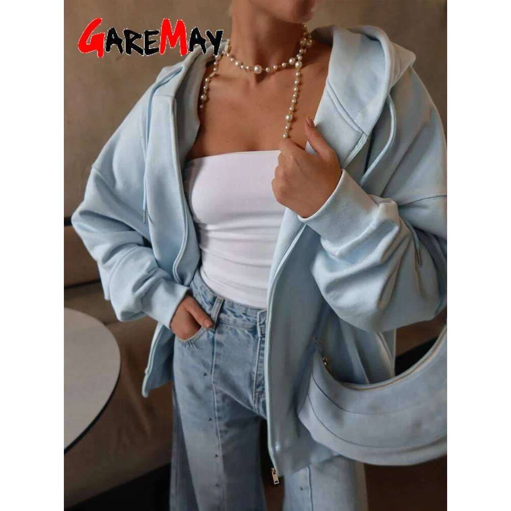 Autumn Women's Hoodie Zipper Oversize Cotton Long Sleeve Vintage Pink Women Jacket Zip Sweatshirt With Hood