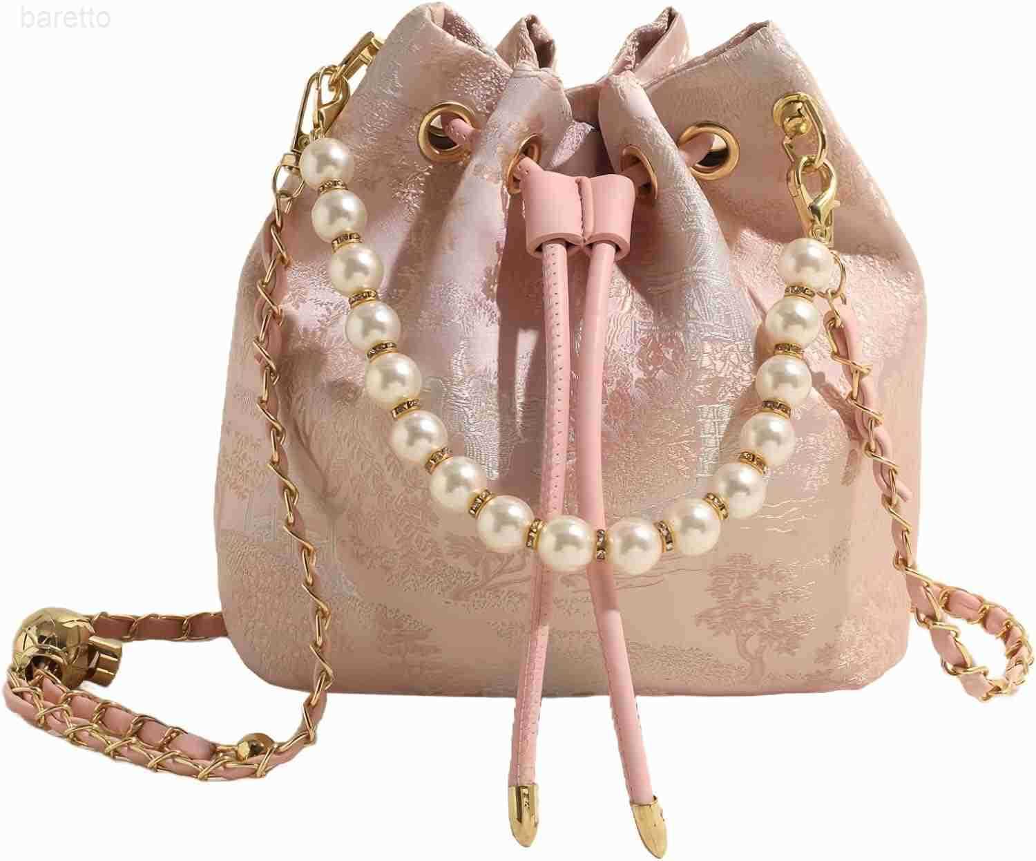 Bucket Bag for Women Small Pearl Drawstring Handbags Hobo Purse Z251017
