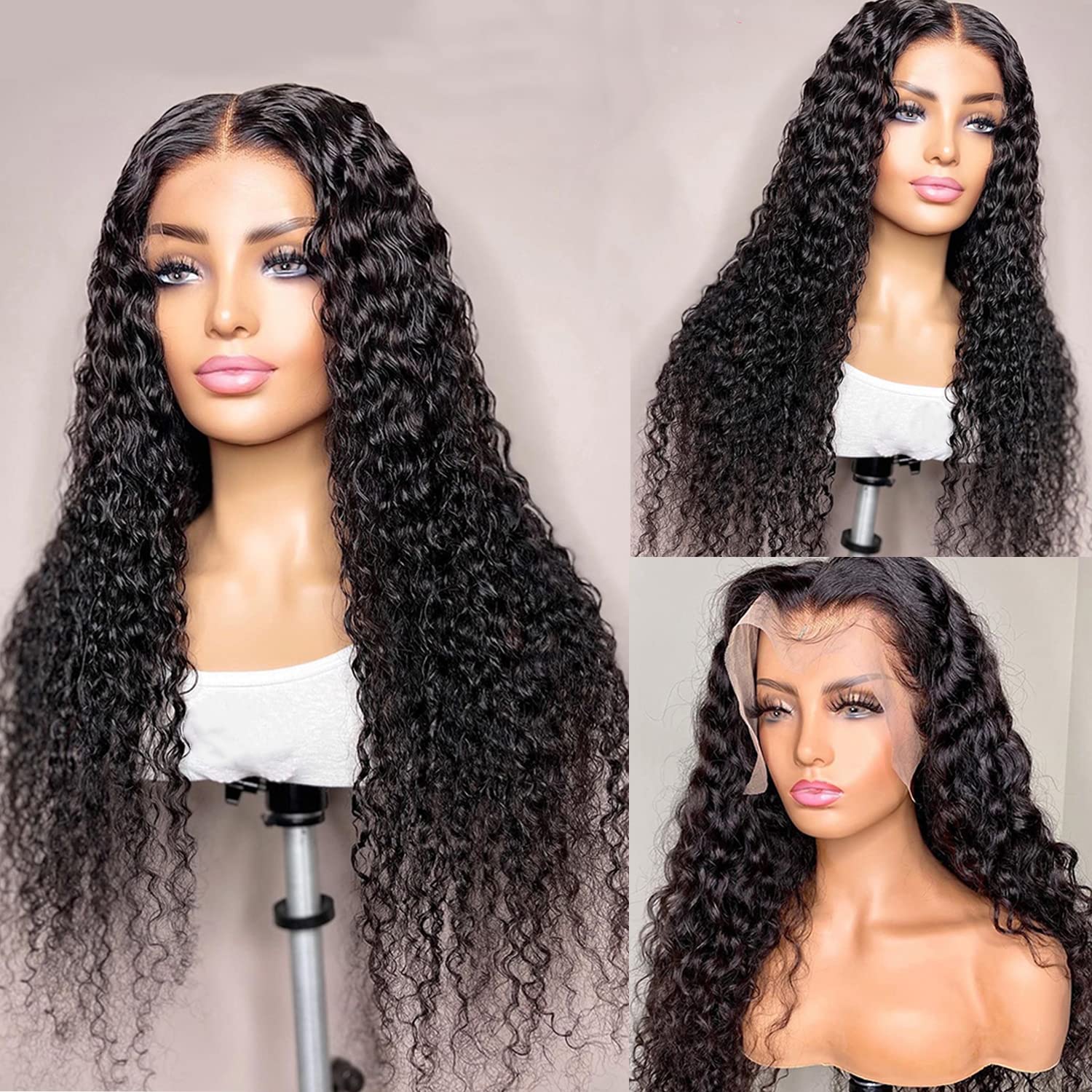 13x6 Water Wave Lace Front Wig Human Hair 180 Density Pre Plucked with Baby Hair Natural Color 16-34 Inch Wet and Wavy