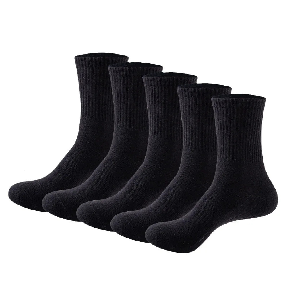 5 Pairs Mens Tube Socks 100 Cotton Solid Colour Sweat Antiodour Outdoor Sports Socks Autumn Winter Black White Warm Socks 251017