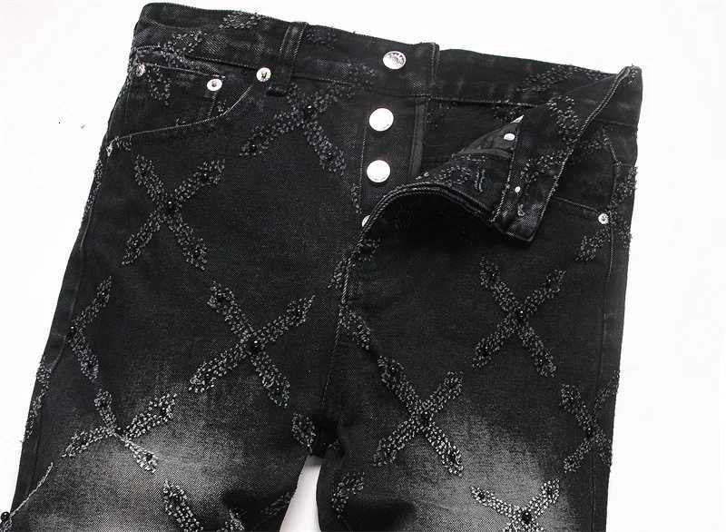 Mens Punk Nail Black Denim Jeans Straight Loose Pants Fashion Street Trend Y251105