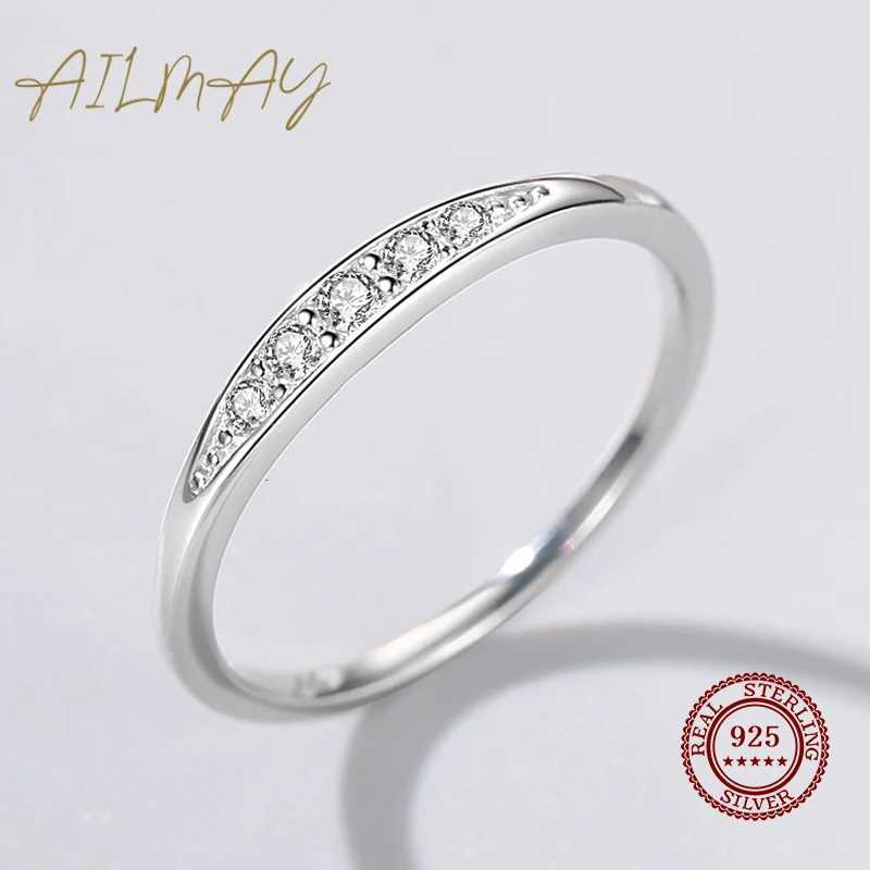 Ailmay 925 Sterling Silver Simple Stackable Female Rings Clear Zircon Finger Ring for Women Minimalist Fine Jewelry 2021 NewW251017