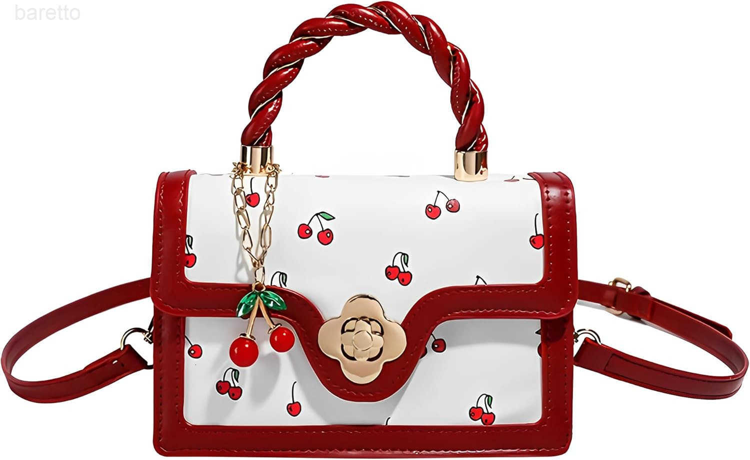 Cherry Leather Tote Bag Cute Y2K Shoulder Purse for Women Red Designer Handbag with Top Handle Fruit Print Clutch Satchel Z251017
