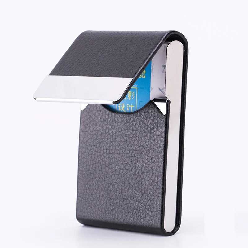 1 PC Business Card Holder Case Man Slim PU Leather Metal Pocket Card Holder with Magnetic Shut Black Name Card HolderW251017