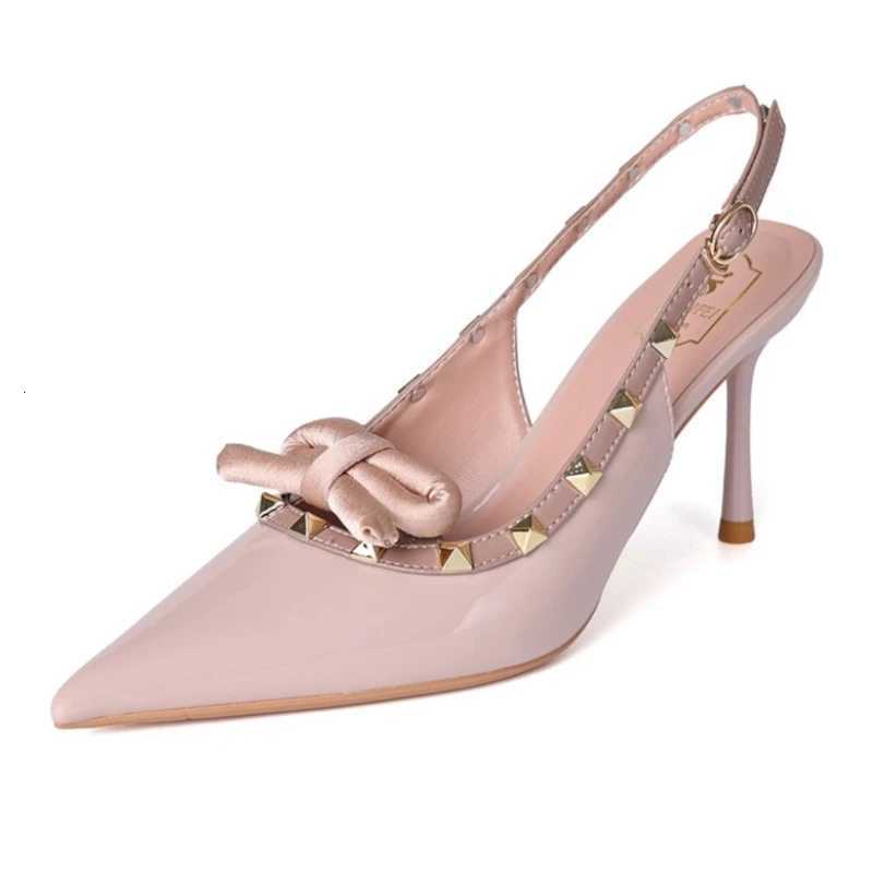 Luxury Bow rivet hollow Women Sandals Patent Leather Pointed Toe Back Strap buckle Slide Sandals Fashion Comfortable Dress Shoes Z251015
