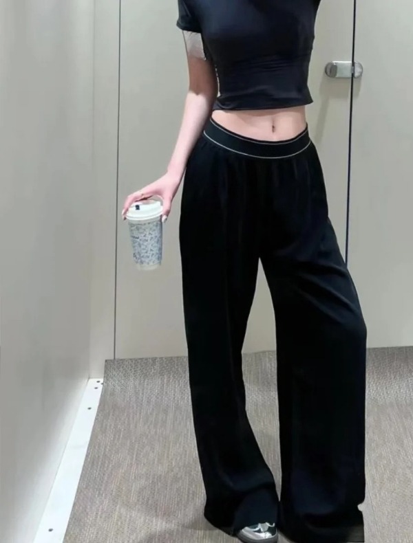 Breathable Quick Drying Black Yoga Pants Sporty Pants in High Fashion Navy Blue Sweatpants Women Elastic Waist Loose Sports Fitness Casual Pants for W