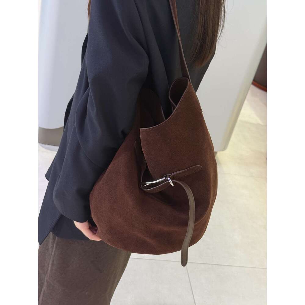 Bucke*T Bucket Autumn Winter Top Layer Cowhide Hobo Tote Large Capacity Commuter Shoulder Crossbody Bag