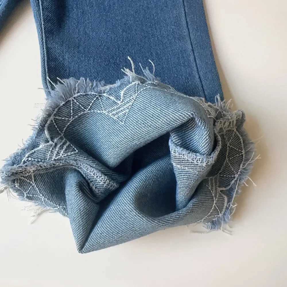 37 Years Old Cute Baby Girl Clothes Blue Kids Jeans Spring and Autumn New Solid Color Flared Pants Casual Childrens ClothingT251017