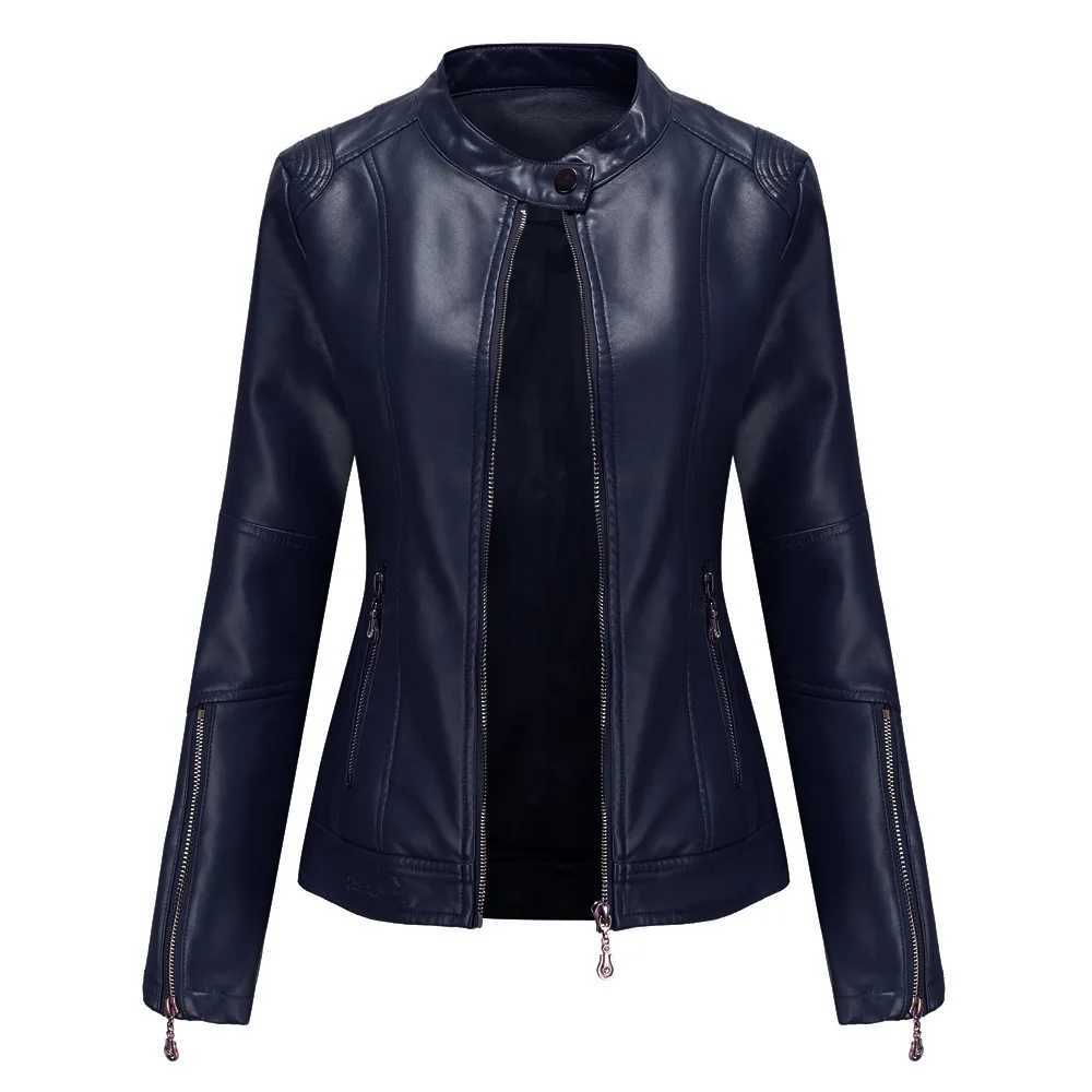 New Fashion Womens Leather Jacket PU Leather Short Coat Standup Collar Jacket Womens Spring And Autumn Thin Leather JacketT251017