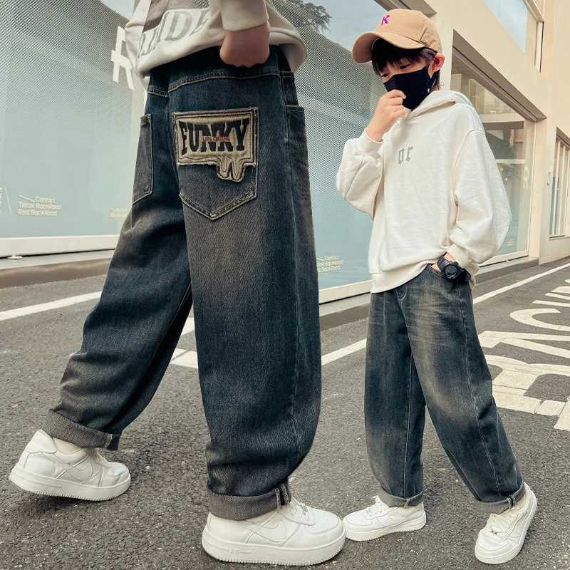 Teenagers Boys Jeans Spring Autumn Kids Denim Trousers Children Baggy Pants Elastic Waist Blue Jeans 6 7 8 10 11 12 13 14 YearsT251017