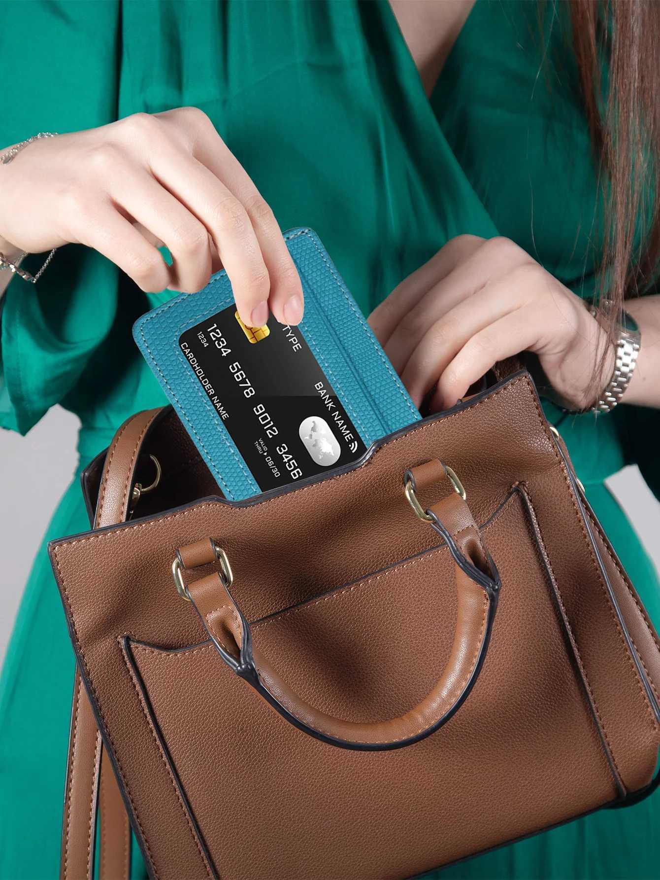 Minimalist Slim Credit Card Holder with Transparent ID Window Small Leather Card Wallet for Women MenW251017