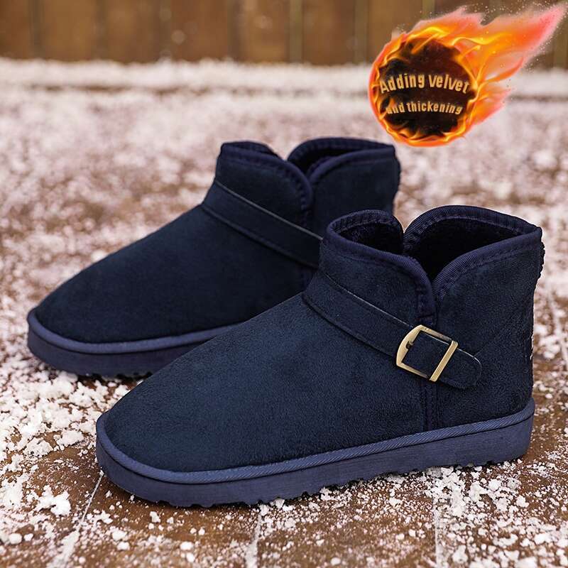 Men's Women's Slip-On With Thick Rubber Sole & Fabric - Casual Short Booties For Ice, Slush, Snowy Terrain, Thermal Women Snow, Black Tall L