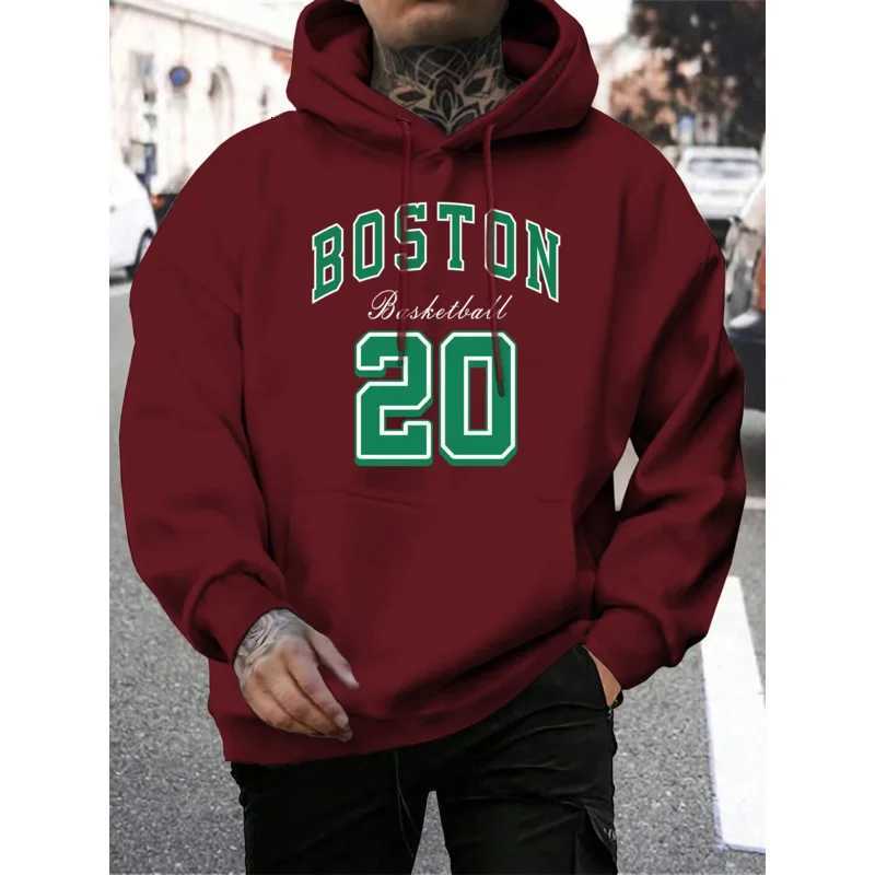 Boston City Print Mens Loose Fit Harajuku Style Warm Fleece Hoodie Vintage Autumn Top Z251017
