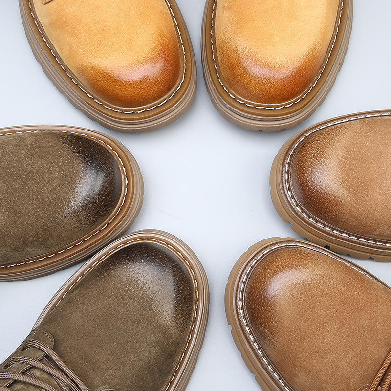 Designer's genuine leather yellow boots for autumn and winter 2025 new men's shoes, British style short boots, thick soled Martin boots, wom