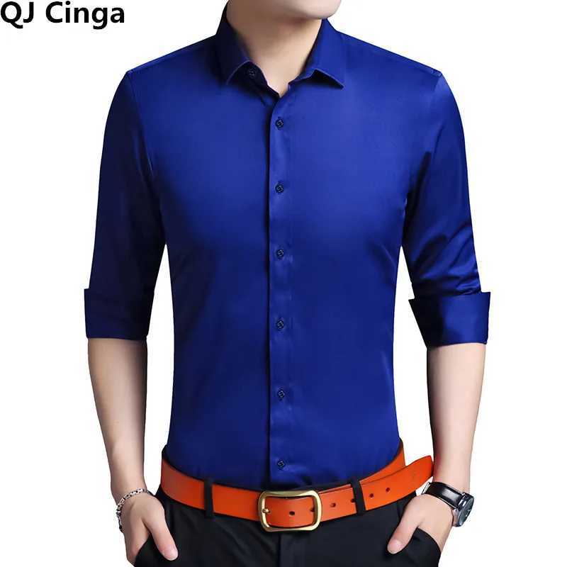 High Quality Mens Dress Shirt White Long SLeeve Business Wedding Slim Fit Cotton Office Wearing Blue Shirts Men 5xls J251017
