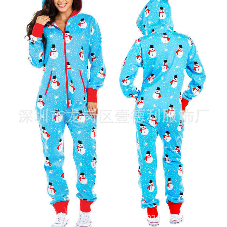 Christmas Pajamas For Women Autumn And Winter New Style Couple Hooded Home Clothes One-Piece Pants B5